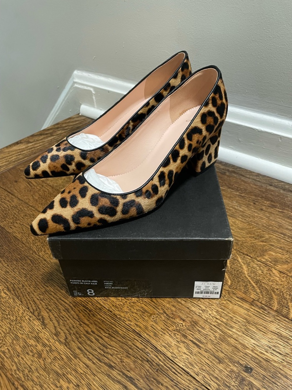 J. Crew Leopard Print Pointed Toe Block Heel Pumps